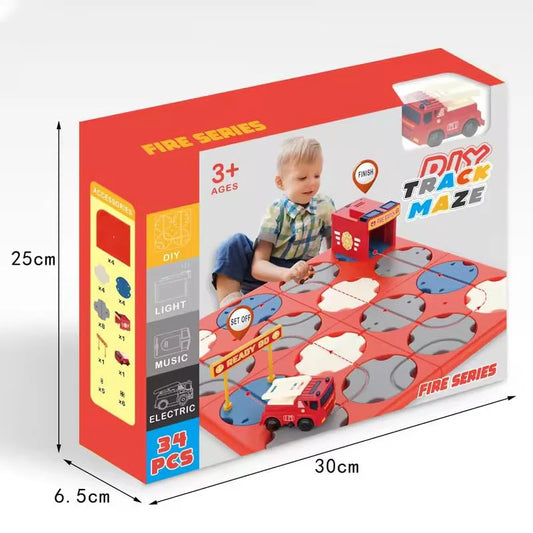 FIRE VEHICLE DIY TRACK MAZE RACE CAR TRACK BUILDING BLOCK EDUCATIONAL TOY SET TILES DIY PLAY SET 2 LIGHT UP CAR STEM LEARNING CONSTRUCTION