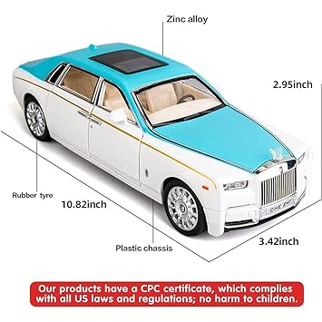 Rolls Royce Phantom White-Blue Scale Model Diecast Metalcar - All Size