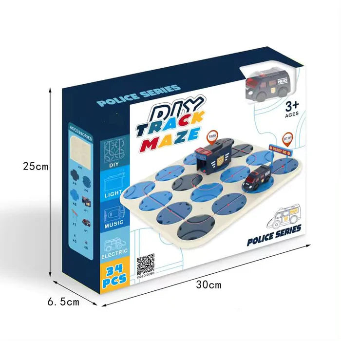 POLICE CAR DIY TRACK MAZE RACE CAR TRACK BUILDING BLOCK EDUCATIONAL TOY SET TILES DIY PLAY SET 2 LIGHT UP CAR STEM LEARNING CONSTRUCTION