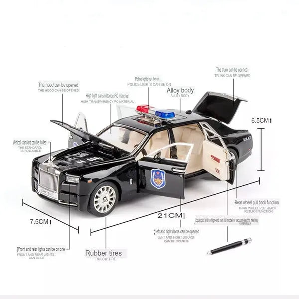 Rolls-royce Phantom Police Scale Model Diecast Metalcar - All Size