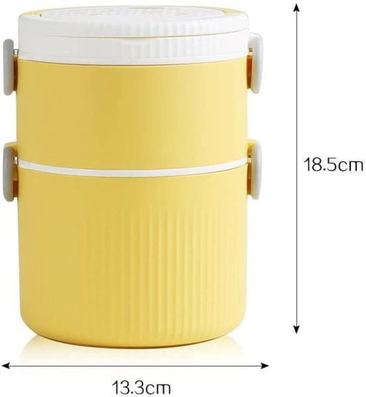 Round Large 2 Layers Lunch Meal Box Adult Lunchbox Container