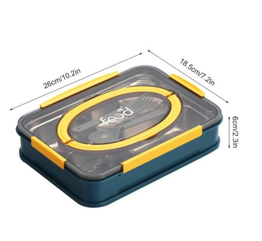 Stainless Steel Lunch Box 4 Compartments, Adult Food Storage Containers Airtight Sealed Lids with Large Capacity. Pack of 1. (4 Compartment Lunch Box with Handle. (1250ml))