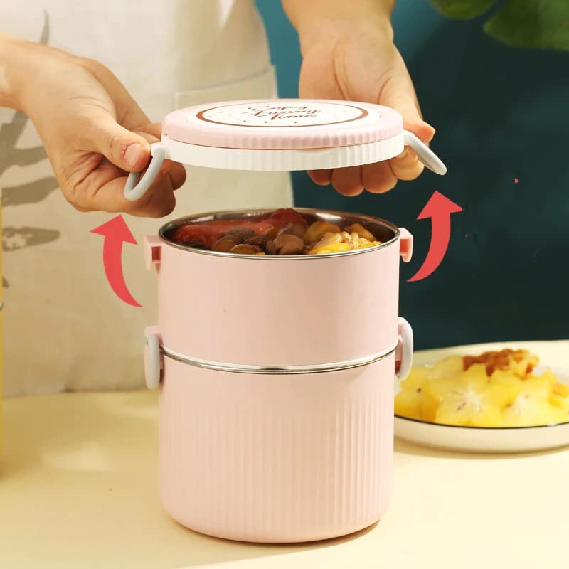 Round Large 2 Layers Lunch Meal Box Adult Lunchbox Container