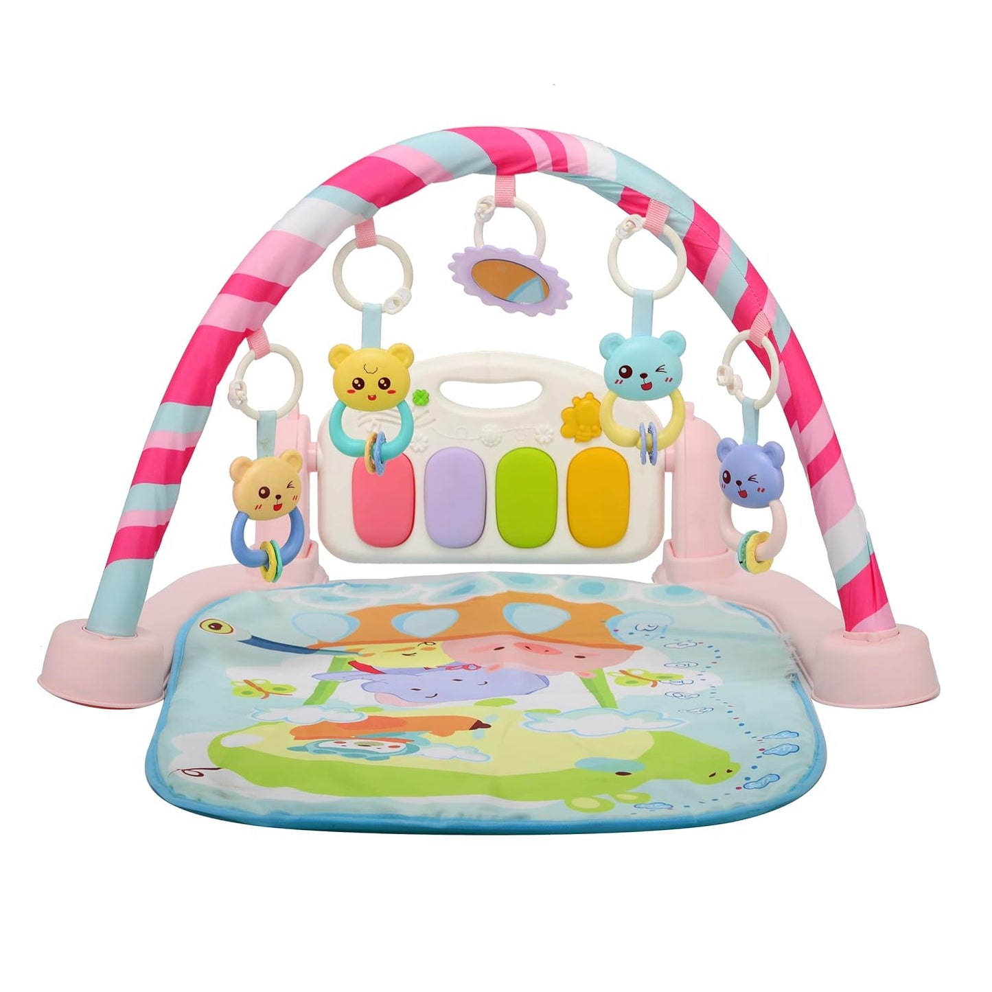 Premium 5 in 1 Piano Gym Mat Gym & Fitness Rack, Animal Sound Effect (Pink)