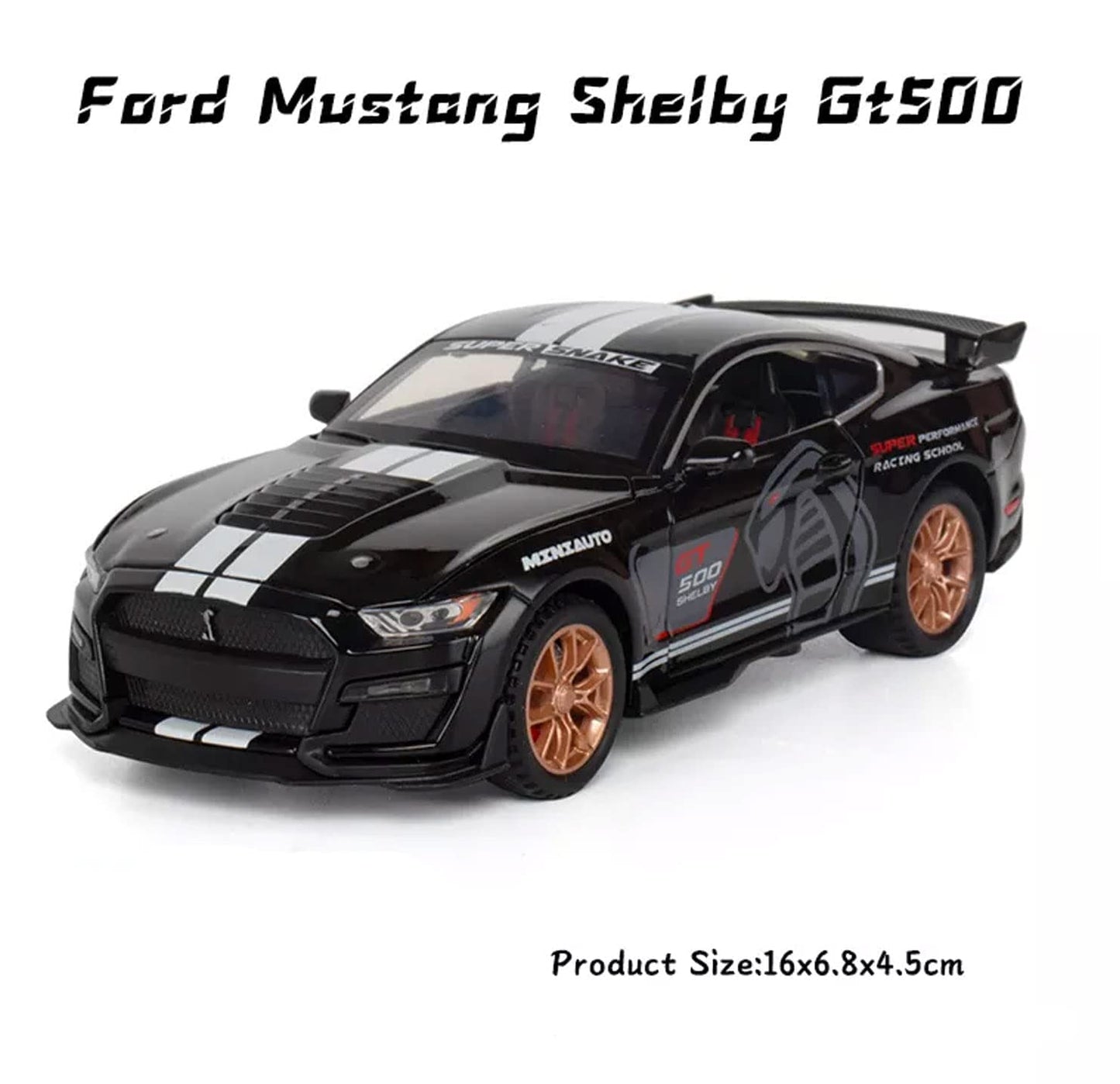 Mustang Gt500 Orange Scale Model Diecast Metalcar - All Size
