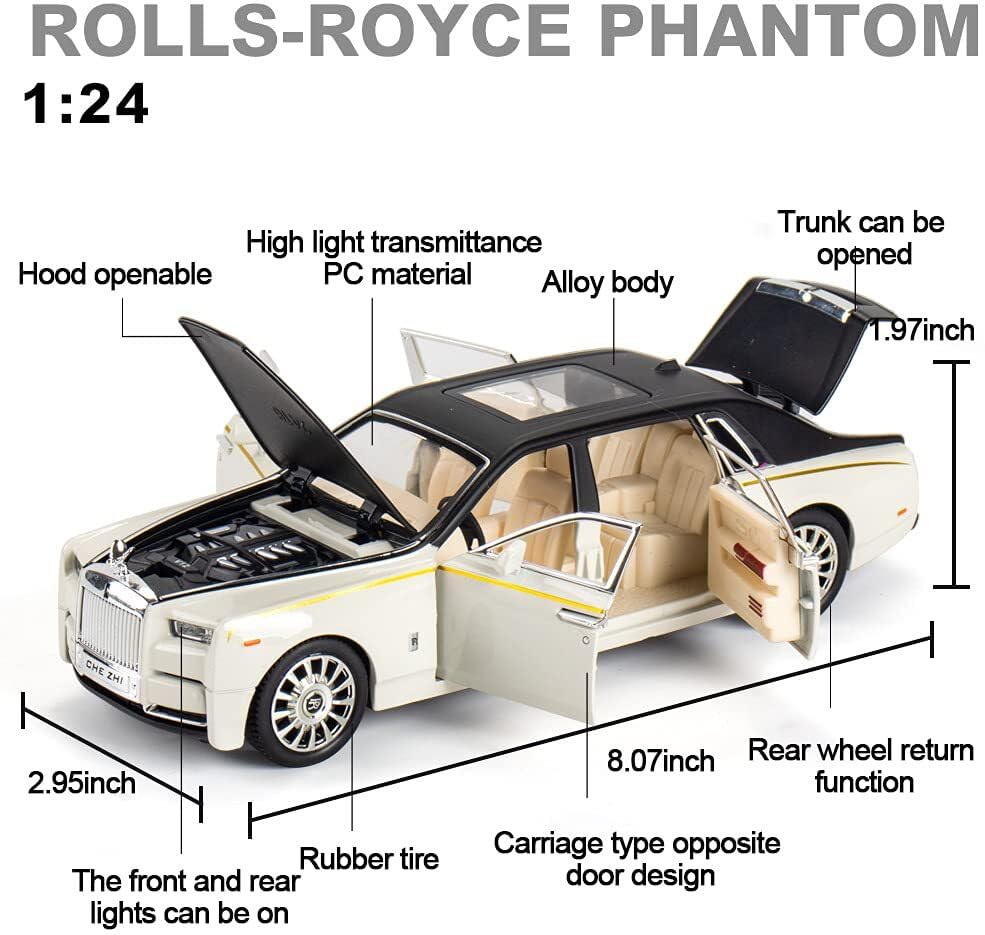 Rolls Royce Phantom White-Blue Scale Model Diecast Metalcar - All Size