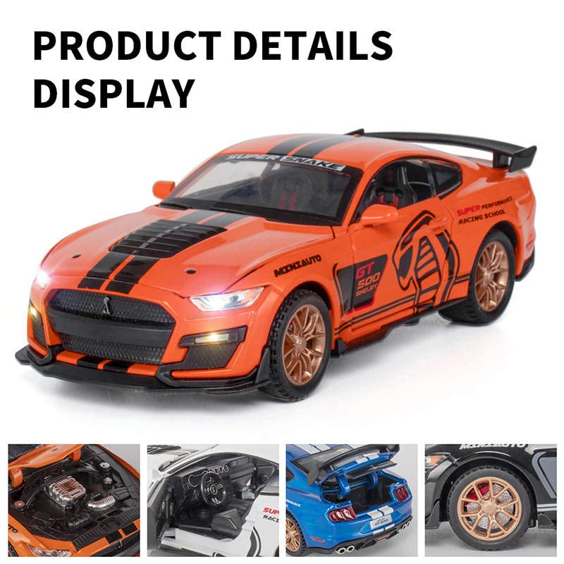 Mustang Gt500 Orange Scale Model Diecast Metalcar - All Size