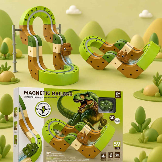 Magnetic Railcar Dinosaur Track Set for Kids 59 Pieces
