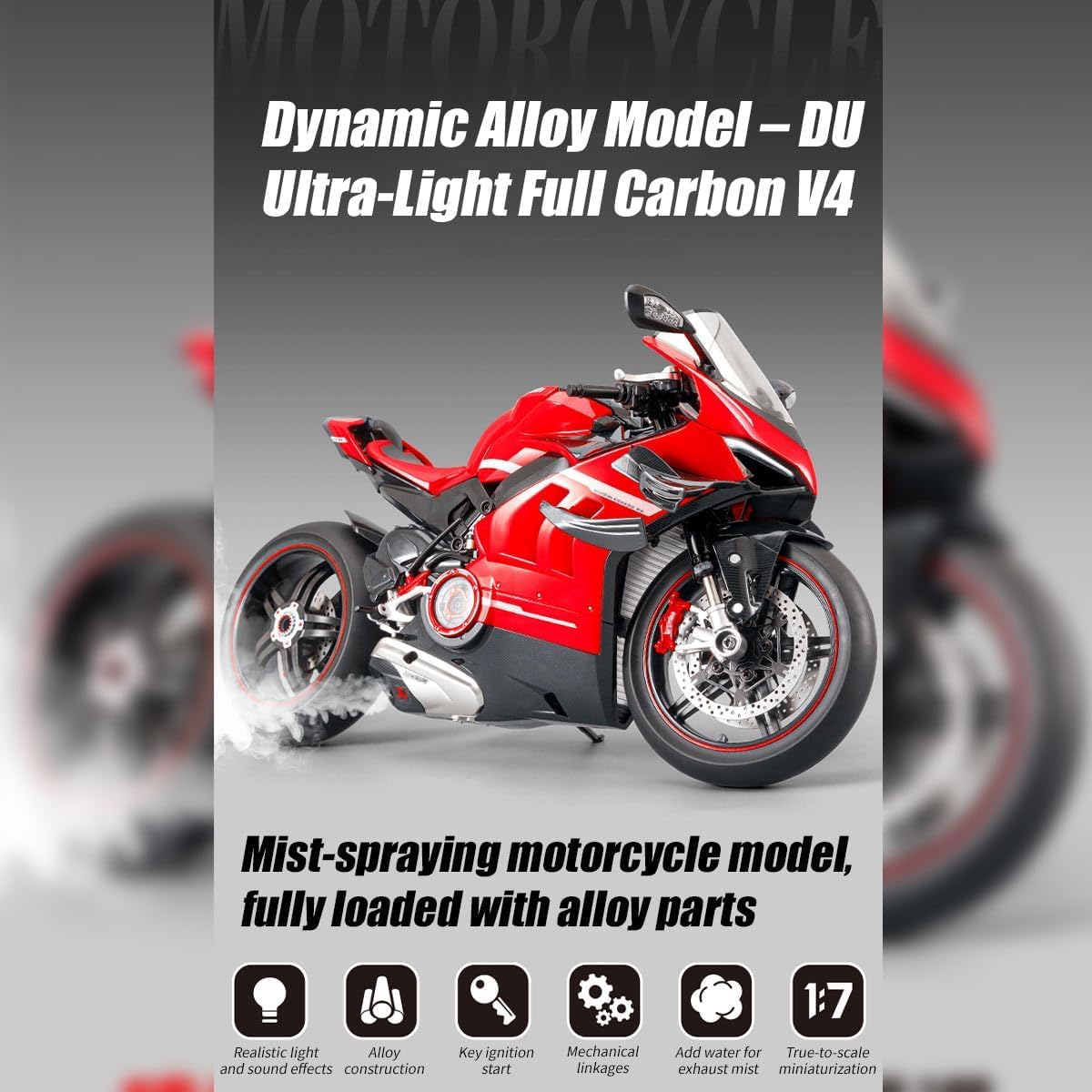 Ducati V4S Key Smoke 1:6 Diecast Alloy Model Bike