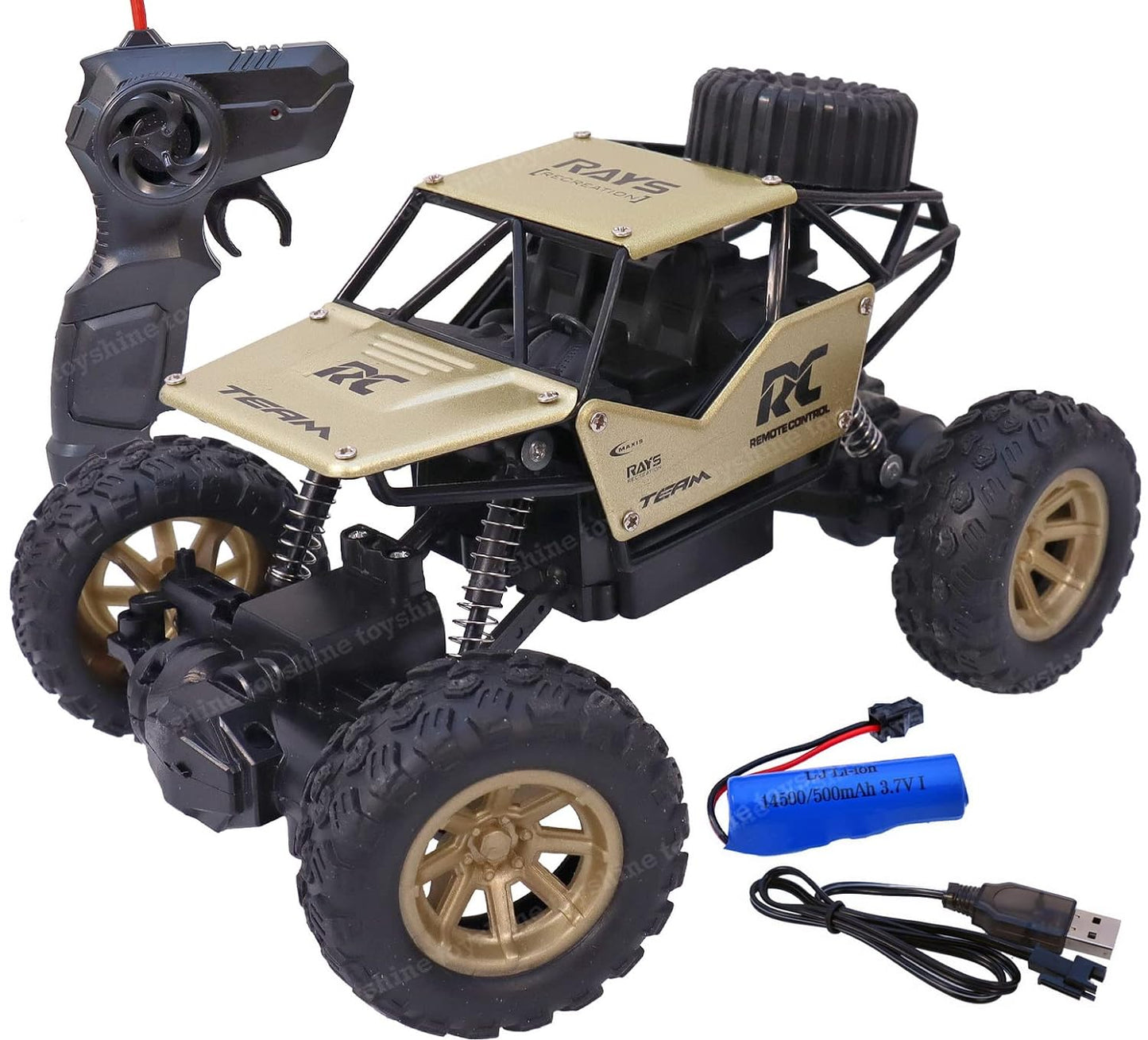 Mini Alloy Remote Controlled Rock Car RC Monster Truck, with Gun Remote, 1:18 Scale 2.4 Ghz, Golden