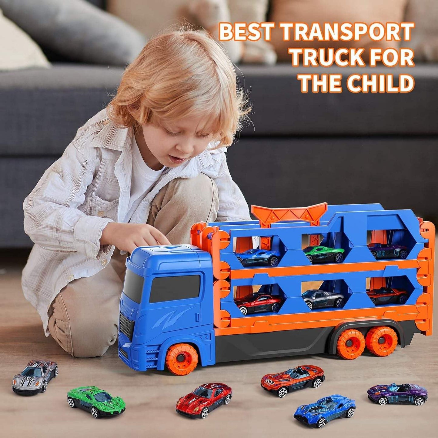 Transport Truck Pull Back Racing Car Carrier Toy Set