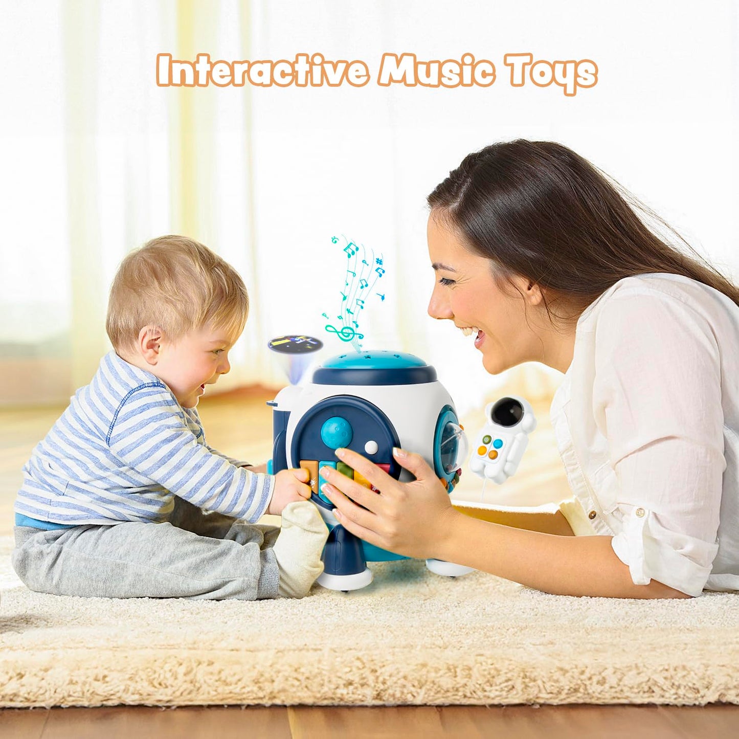 Baby Musical Toys for Toddlers 1-3, Light up Music Crawling Toy Infants 6 to 12 Months Baby Development Sensory with Piano Keyboard/Projection Flashlight/Birthday Gifts for Kids
