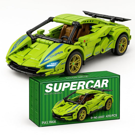 Green Lambo 1:18 Scale Racing Pull-Back Supercar Building Blocks Set