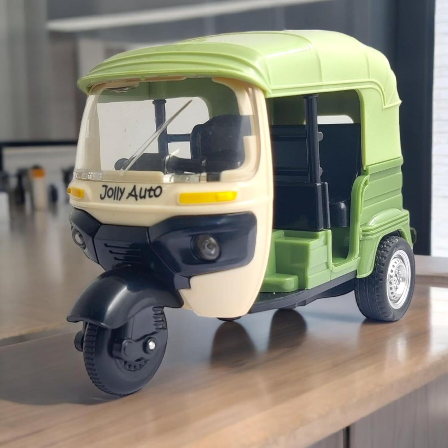 AUTO RICKSHAW TOY, WITH PULL BACK ACTION CITY TRAFFIC VEHICLES PUBLIC TRANSPORT TOY WITH LIGHT AND SOUND FOR AGED 3 4 5 6 BOYS AND GIRLS, KIDS PARTY FAVOURS GIFTS