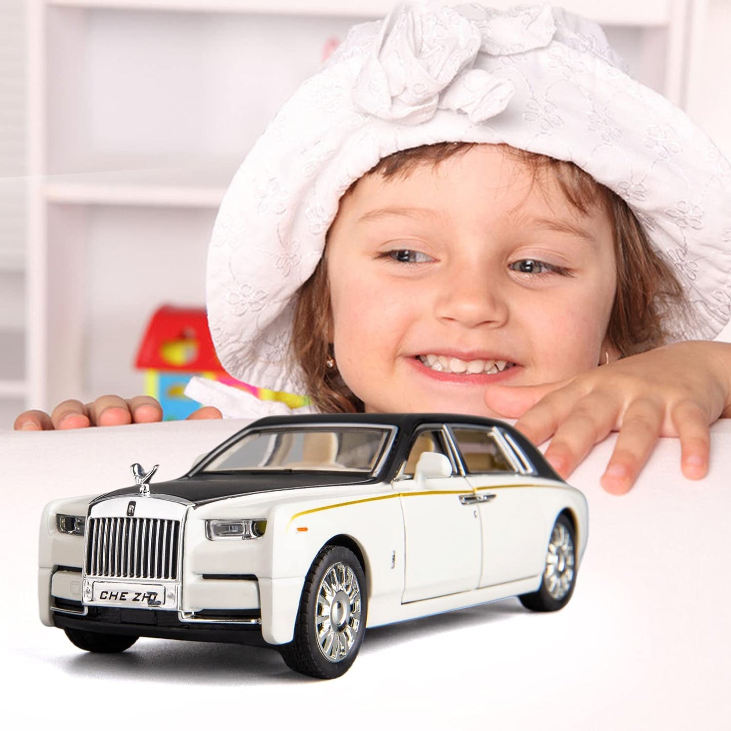 Rolls Royce Phantom White-Blue Scale Model Diecast Metalcar - All Size