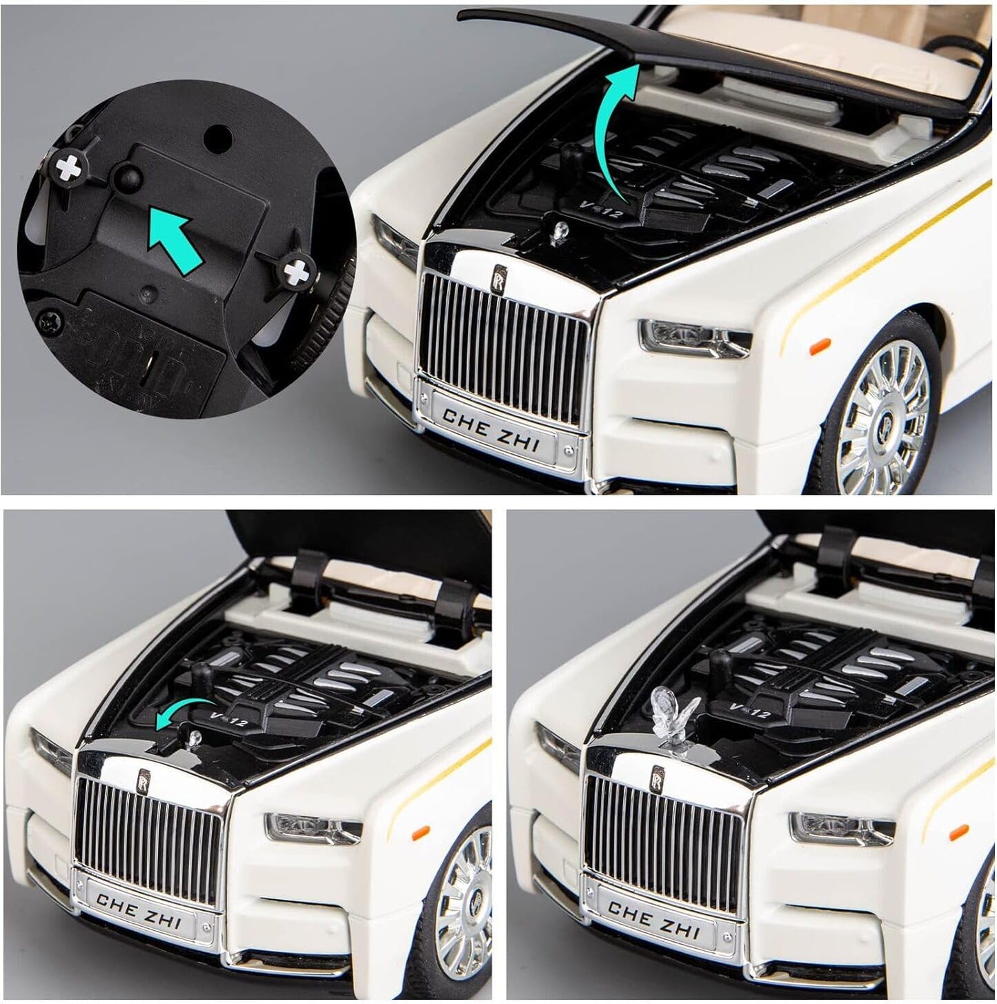 Rolls Royce Phantom White-Blue Scale Model Diecast Metalcar - All Size