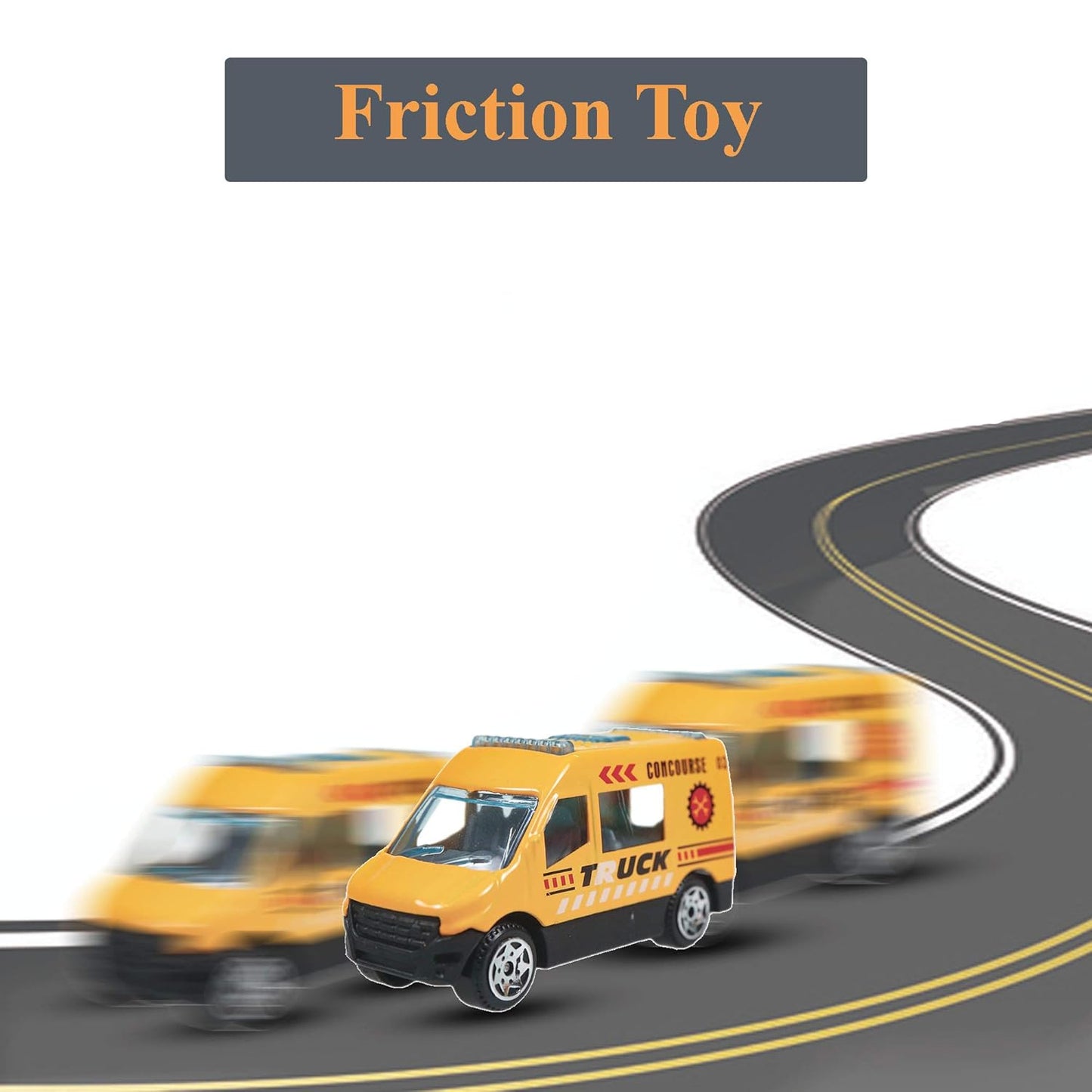 PLASTIC DIE CAST MODEL POWER FRICTION, PUSH AND GO MINIATURE TRUCK VEHICLES, CRAWLING RACING CAR TOY FOR KIDS 3 YEARS & ABOVE (PACK OF 6, YELLOW)