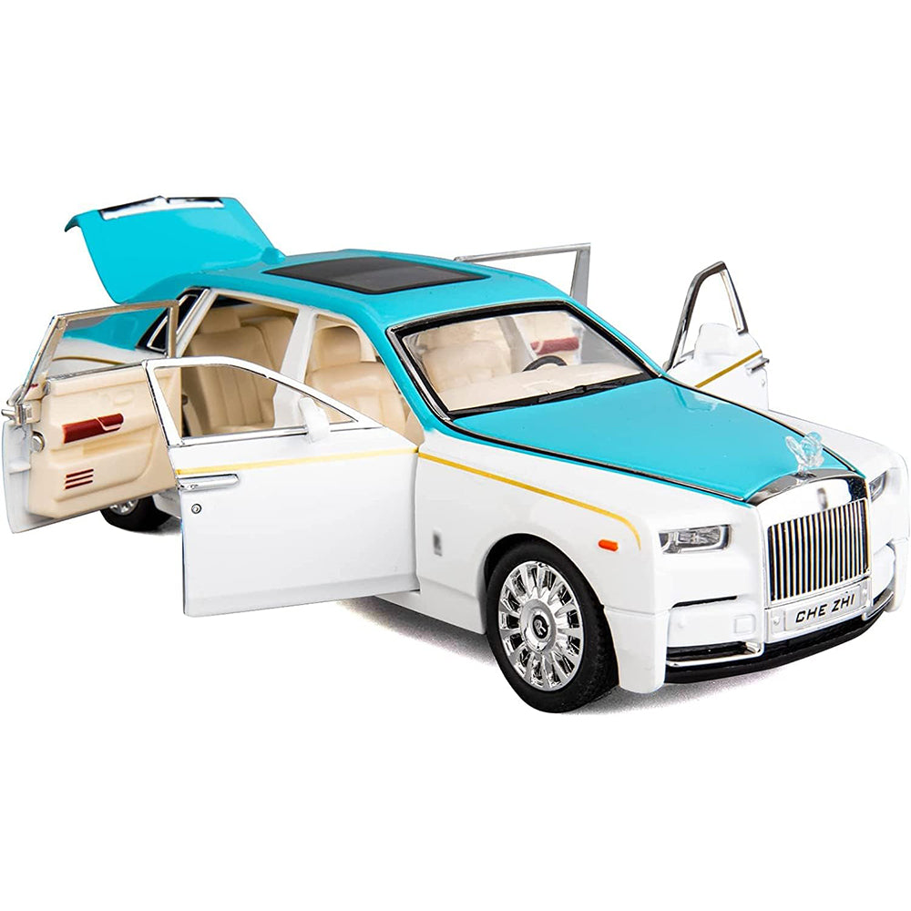 Rolls Royce Phantom White-Blue Scale Model Diecast Metalcar - All Size