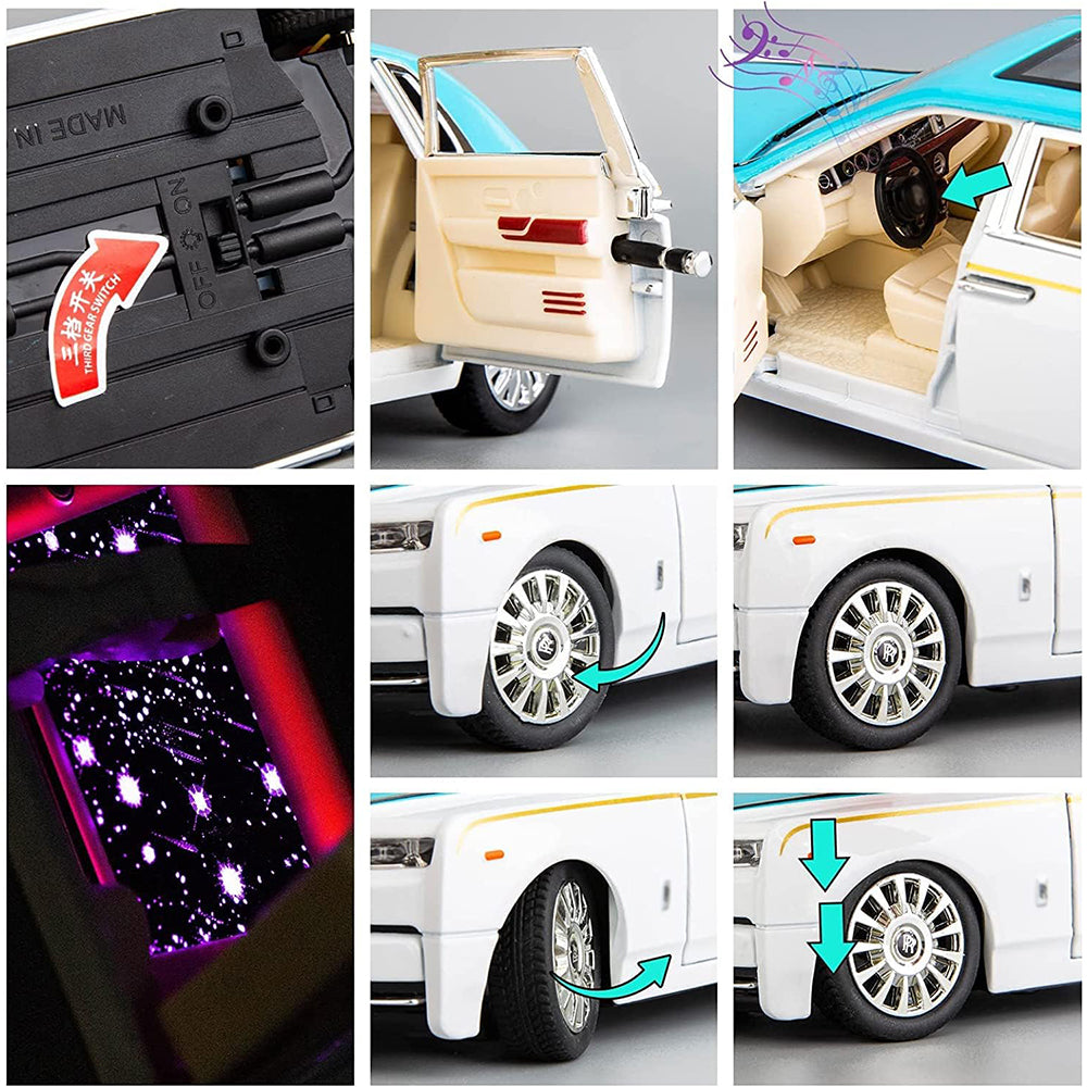 Rolls Royce Phantom White-Blue Scale Model Diecast Metalcar - All Size