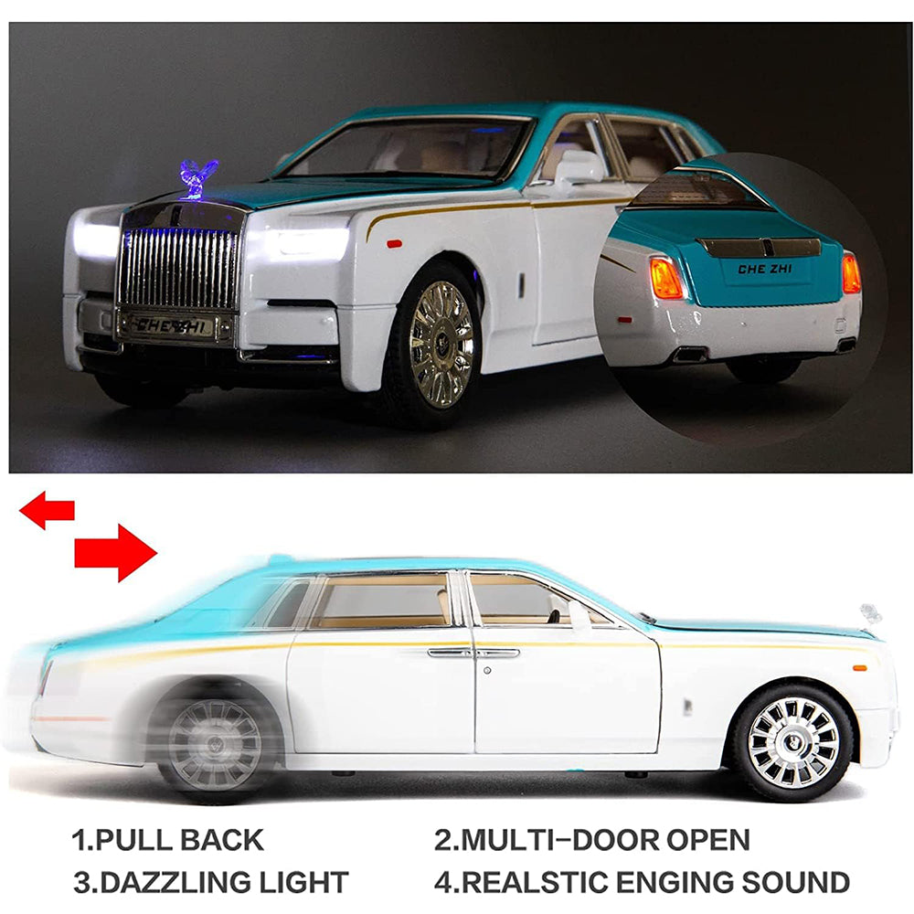 Rolls Royce Phantom White-Blue Scale Model Diecast Metalcar - All Size