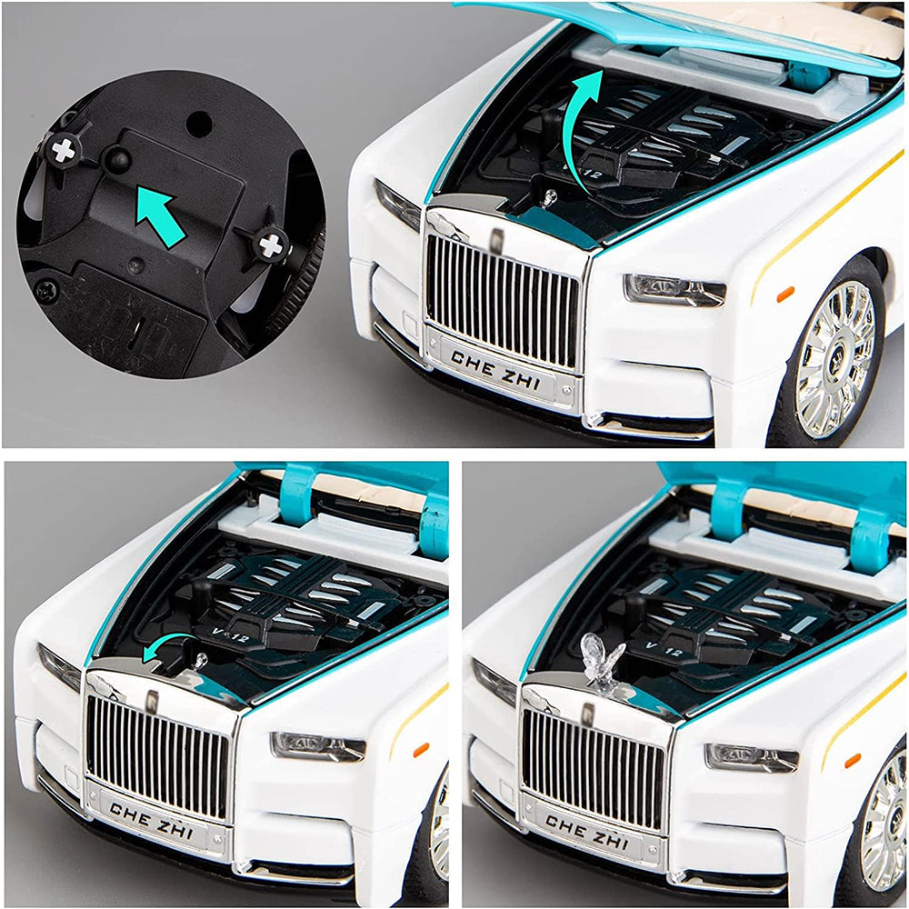 Rolls Royce Phantom White-Blue Scale Model Diecast Metalcar - All Size