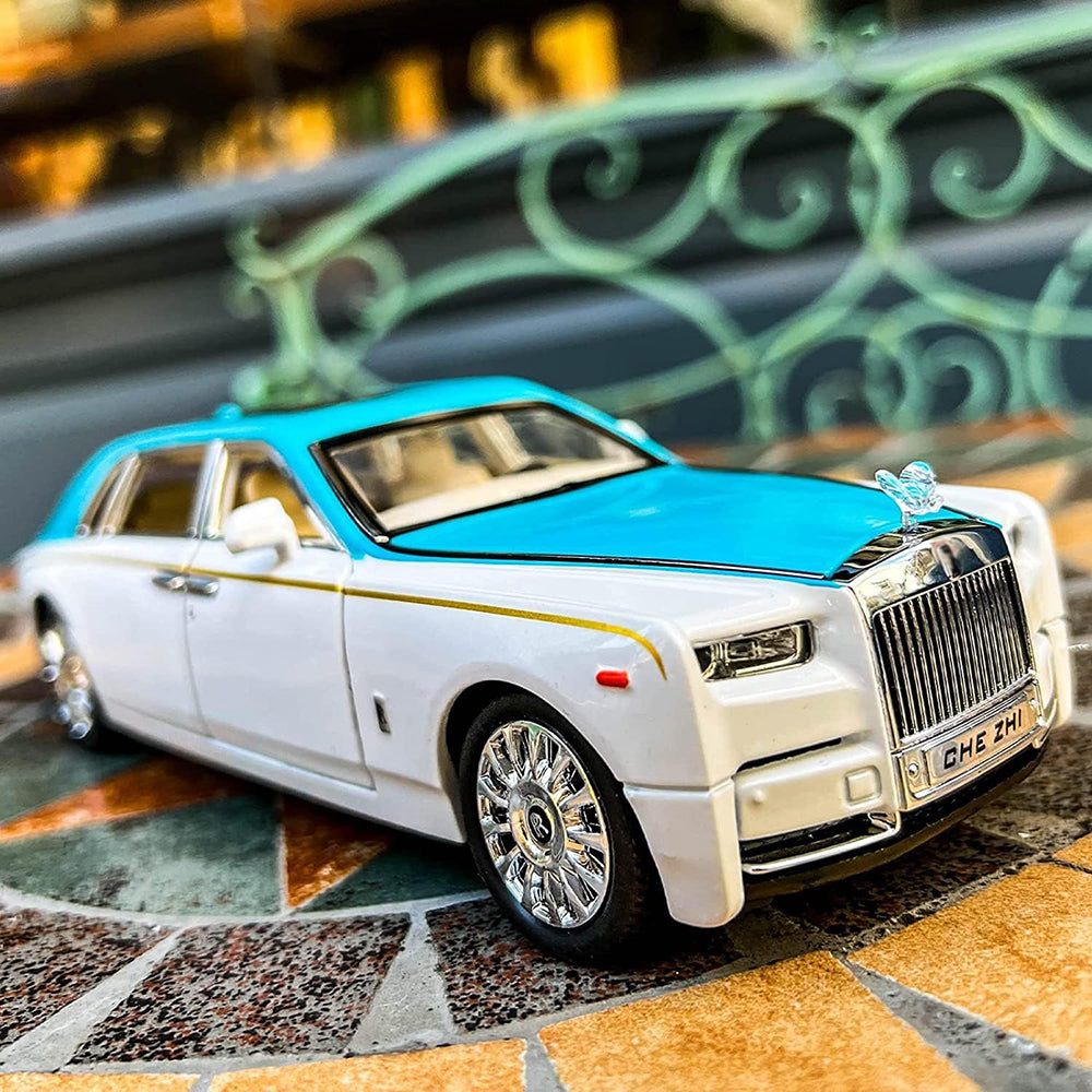 Rolls Royce Phantom White-Blue Scale Model Diecast Metalcar - All Size