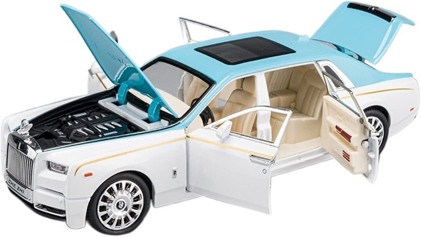 Rolls Royce Phantom White-Blue Scale Model Diecast Metalcar - All Size
