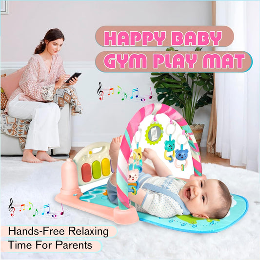 Premium 5 in 1 Piano Gym Mat Gym & Fitness Rack, Animal Sound Effect (Pink)