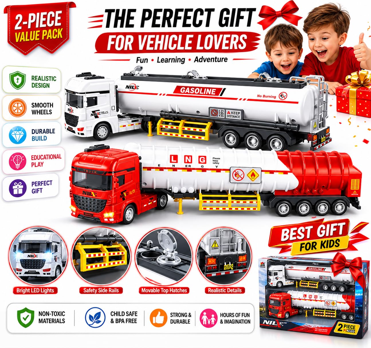 Fuel Tanker Truck for Kids (2 Truck Set)