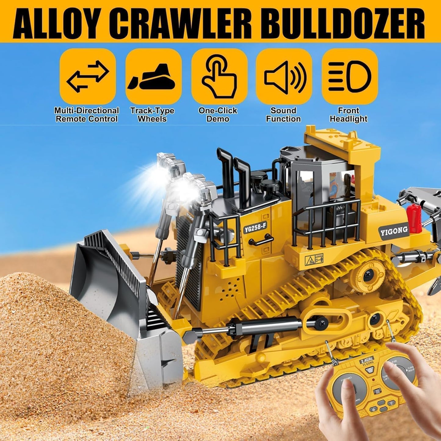 RC Metal Bulldozer Construction Vehicle 1:18 Diecast Scale Model