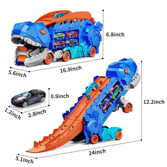 Dinosaur Transport Truck Toy with Foldable Sliding Race Track