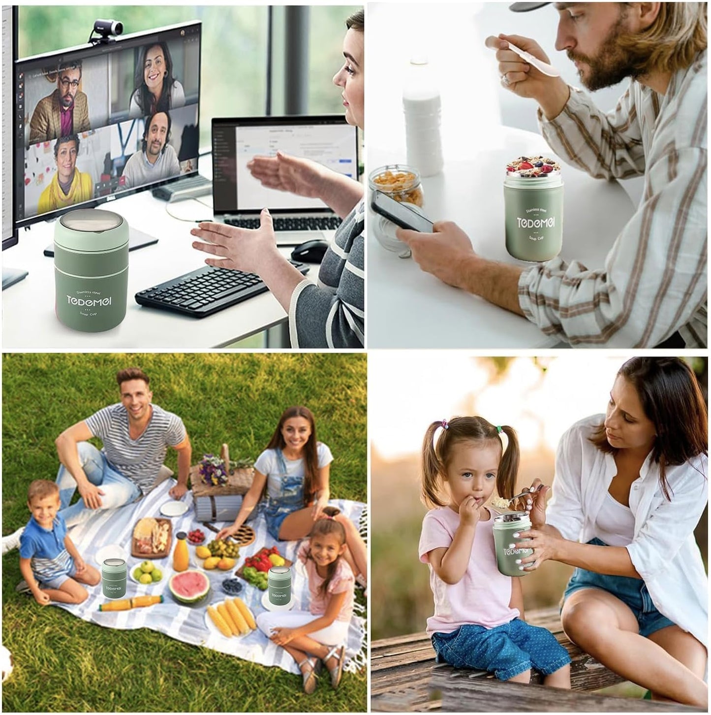 2 Container Portable Thermal Lunch Box with Stainless Steel