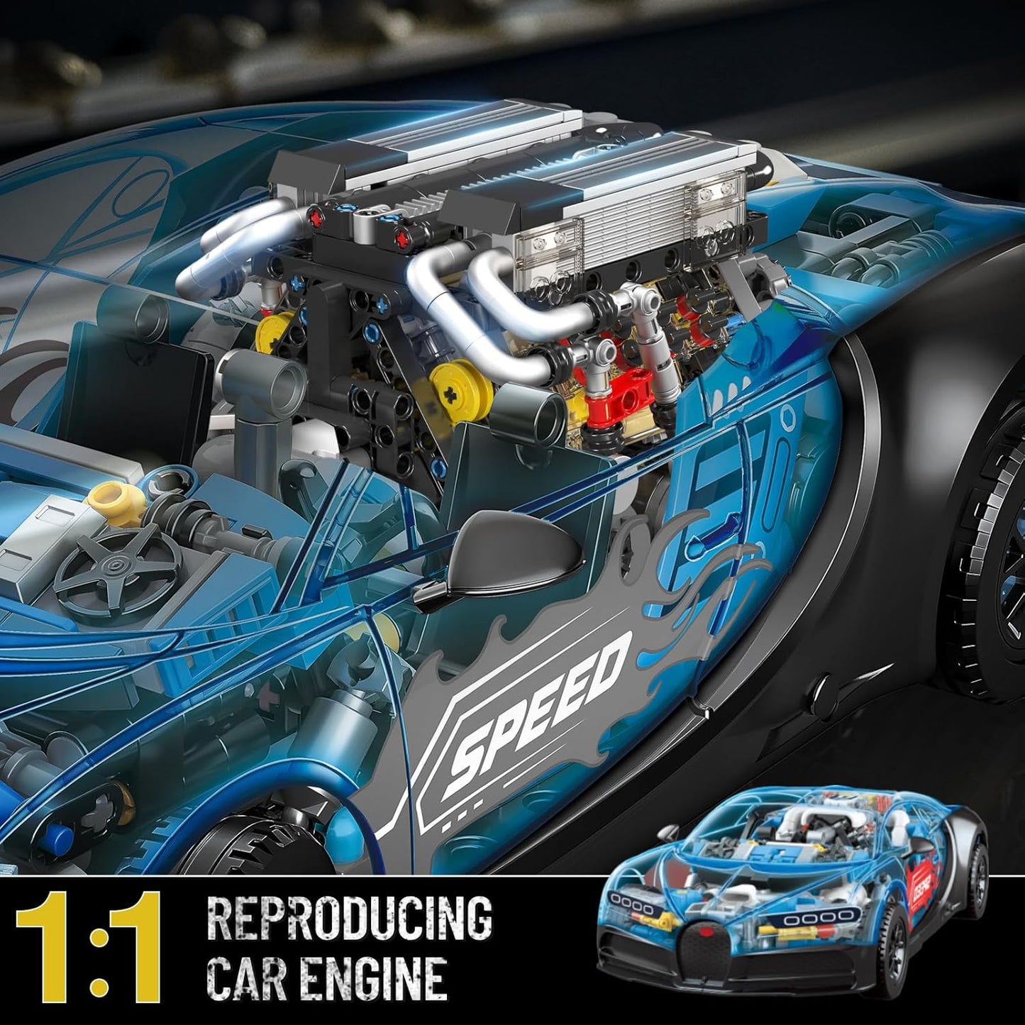 MOULD KING 10131 Motorized W16 Engine BGT Supercar Building Set