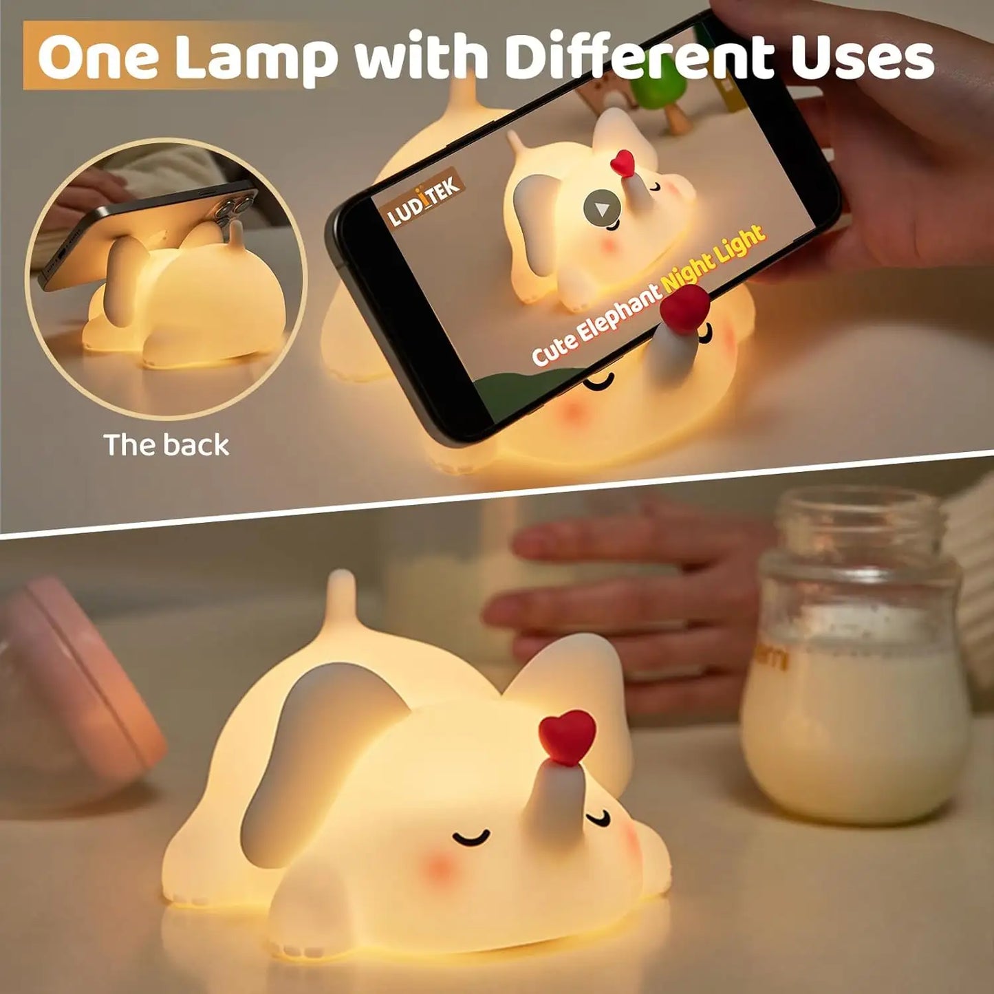 Hot Sale Touch Switch Control Cartoon Bedside Lamp Elephant Night Light