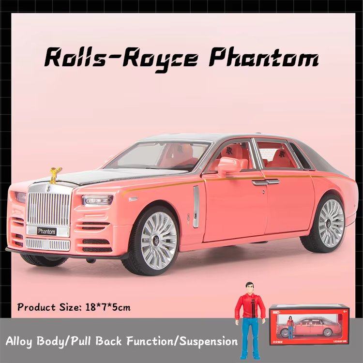 Rolls Royce Phantom Pink Scale Model Diecast Metalcar - All Size
