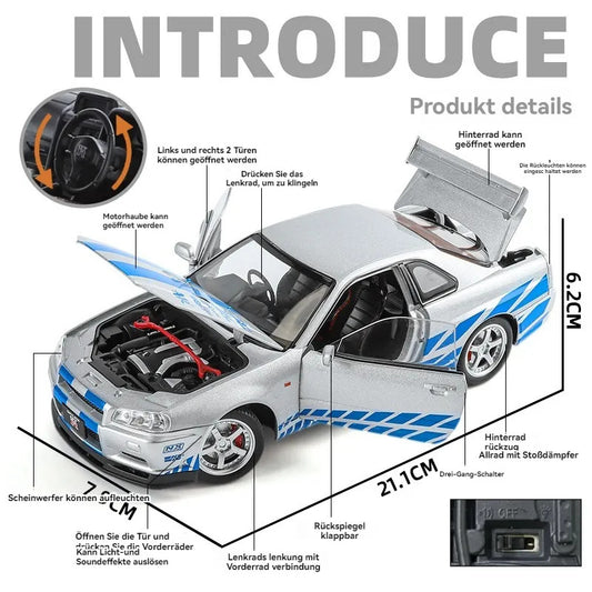 Nissan Skyline R34 GT-R 1:24 diecast scale model car
