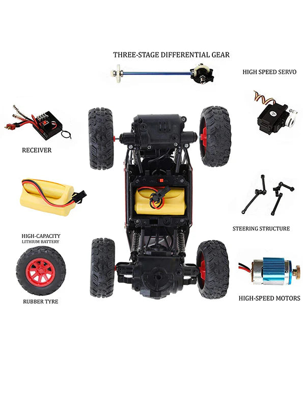 Mini Alloy Remote Controlled Rock Car RC Monster Truck, with Gun Remote, 1:18 Scale 2.4 Ghz, Golden