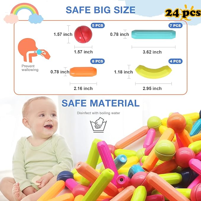 Premium 64 Magnetic Building Stick For Kids Early Learning & Development