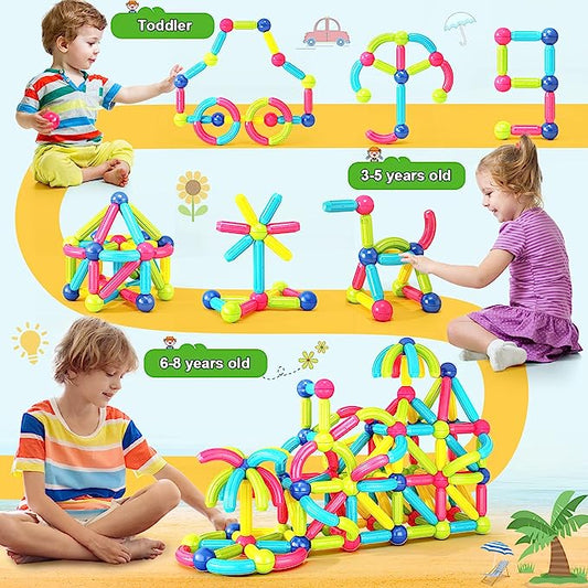 Premium 64 Magnetic Building Stick For Kids Early Learning & Development