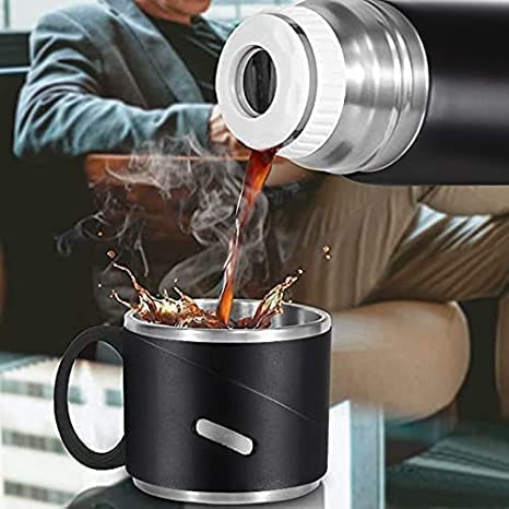 Premium Stainless Steel Thermo 500ml Vacuum Insulated Bottle Water Flask Gift Set with Two Cups Hot & Cold