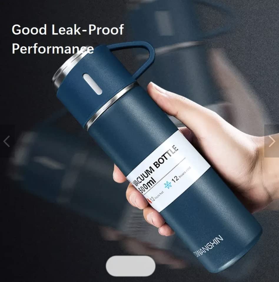Premium Stainless Steel Thermo 500ml Vacuum Insulated Bottle Water Flask Gift Set with Two Cups Hot & Cold