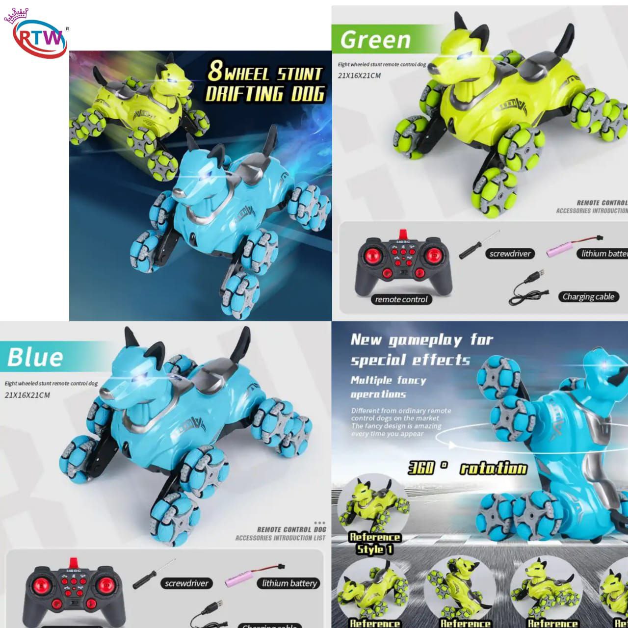Premium Stunt Dog Toys Car Plastic Radio Electric RC 8 Wheels Car Toy for Kids