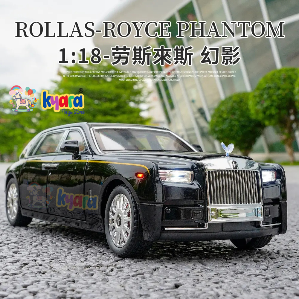Rolls-royce Phantom Black-Silver Scale Model Diecast Metalcar - All Size