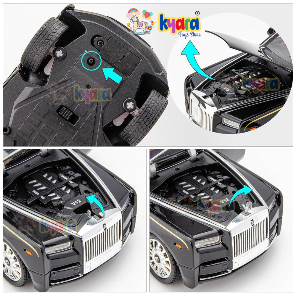 Rolls-royce Phantom Black-Silver Scale Model Diecast Metalcar - All Size