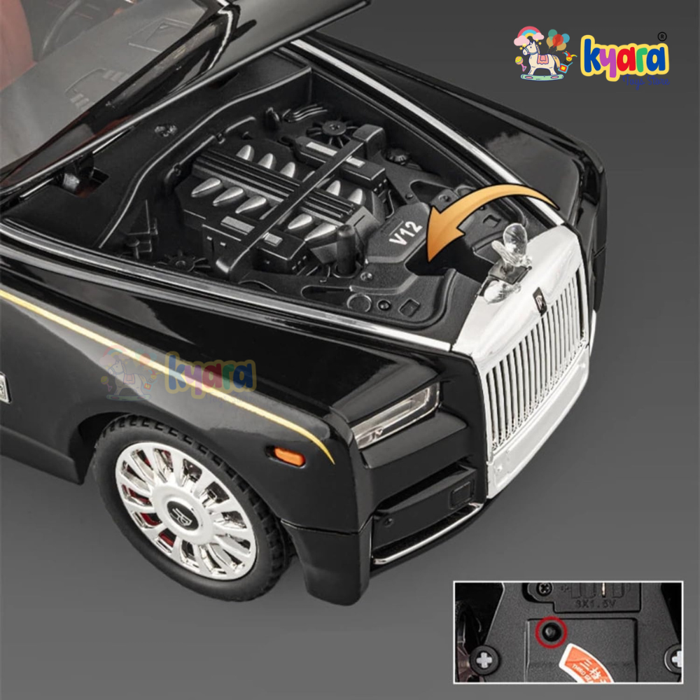 Rolls-royce Phantom Black-Silver Scale Model Diecast Metalcar - All Size
