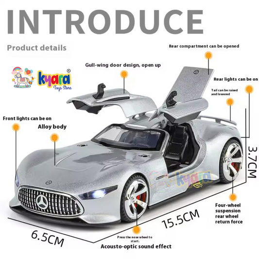 1:32 Scale Mercedes Vision AMG GT Future Model Car - Exclusive Alloy Metal Pullback Toy with Openable Doors, Lights, and Music for Kids