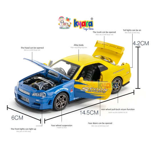 Nissan GTR R34 Sport Racing Car Scale Model Diecast Metalcar