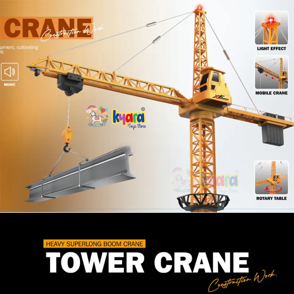 1/8 Alloy Engineering Tower Slewing Crane 2.4G RC Hammer-head Cranes Engineering Construction Model Toy With Light & Sound