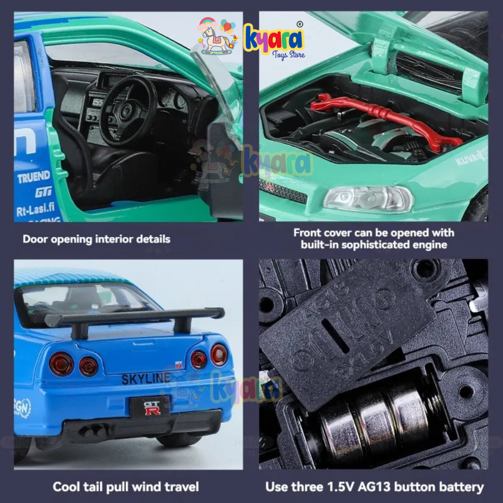 Nissan GTR R34 Sport Racing Car Scale Model Diecast Metalcar