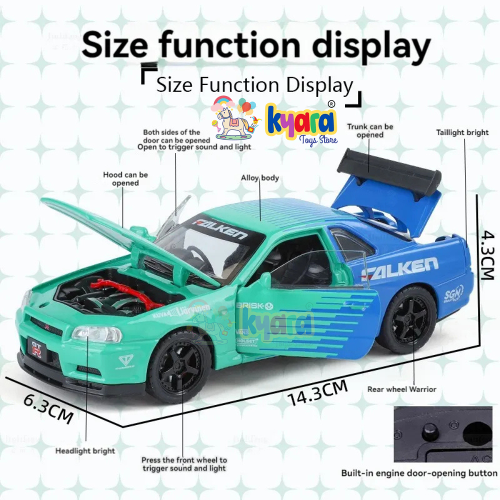 Nissan GTR R34 Sport Racing Car Scale Model Diecast Metalcar